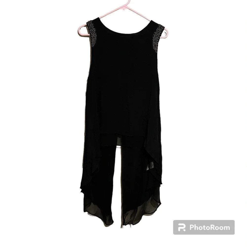 Miss Me Black High Low Tie Up Open Back Beaded Tank Top Blouse Sz M - NWT